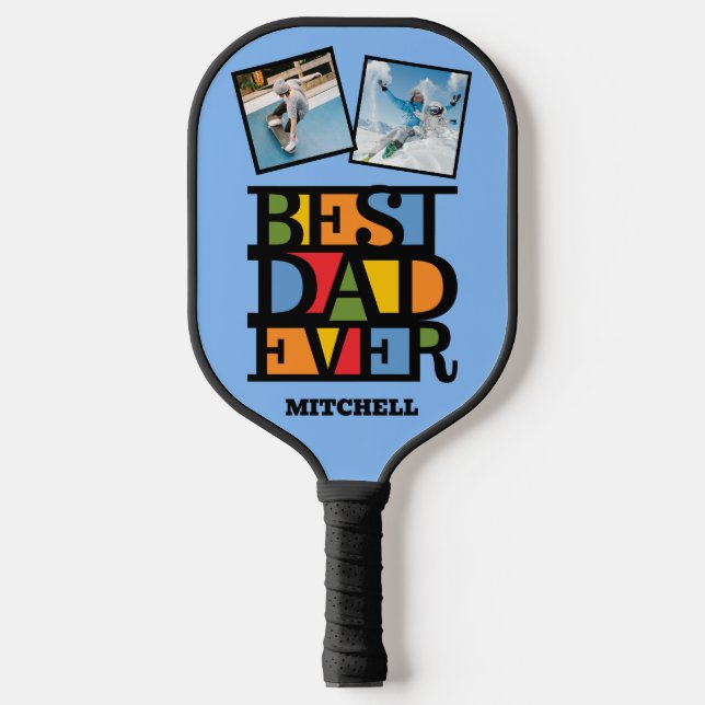 Raquette De Pickleball Personnalisé Nom & 2 Photos MEILLEUR PAPA JAMAIS (Recto)
