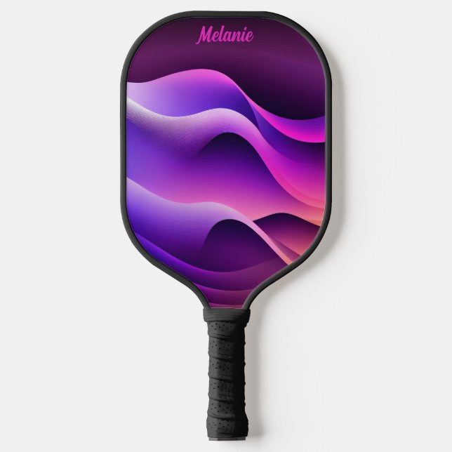Raquette De Pickleball Personnalisé, Vagues violettes et roses (Recto)