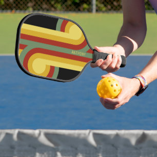 Raquette De Pickleball Personnalisé Vert Jaune Rouge Noir Rétro Motif