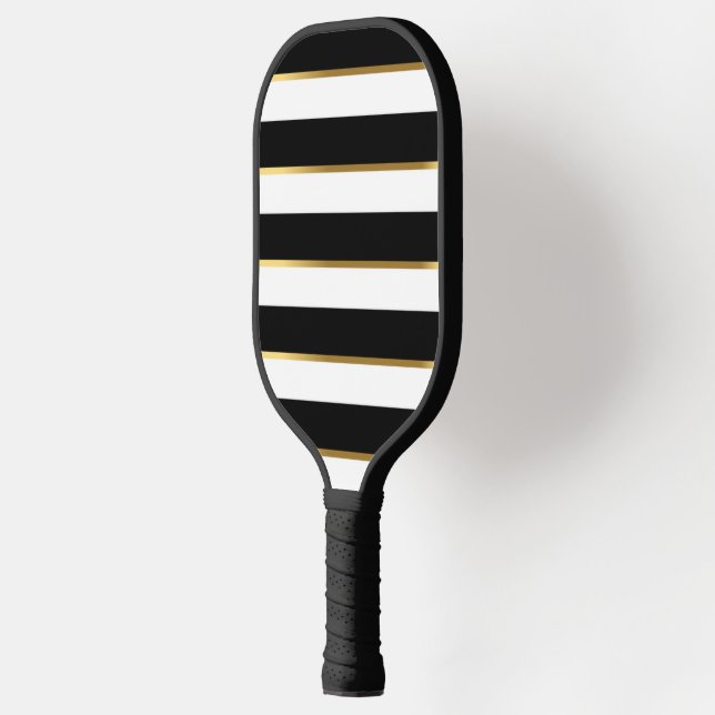 Raquette De Pickleball Personnaliser Elegant Bande Noire Or Blanc (Gauche)