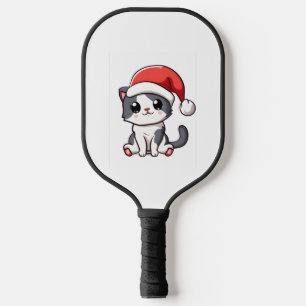 Raquette De Pickleball Petit chaton de Noël portant le chapeau de Père No