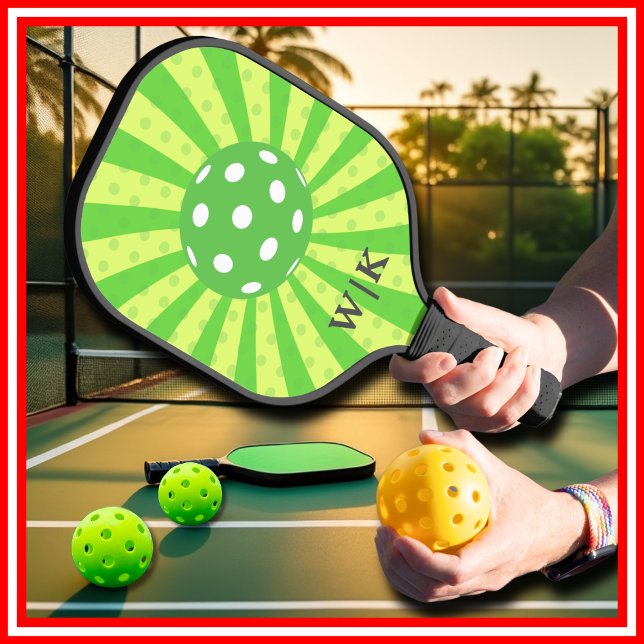Raquette De Pickleball Pickleball Anniversaire Vert RETRO Stripes Sports (Pickleball Birthday Green RETRO Stripes Sports Pickleball Paddle)