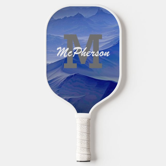 Raquette De Pickleball Pickleball Monogramme et nom Arrière - plan bleu (Recto)