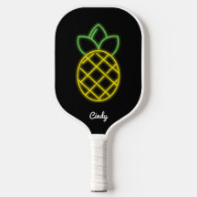 Pickleball Paddle Personnalisé Ananas Neon Noir