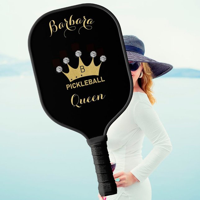 Raquette De Pickleball Pickleball Queen Glam Glitz Monogramme Nom Or (Créateur téléchargé)