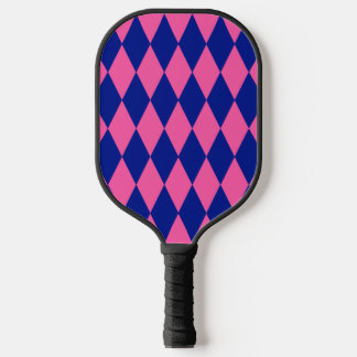 Raquette De Pickleball Pink and Blue Harlequin Checkered Design 