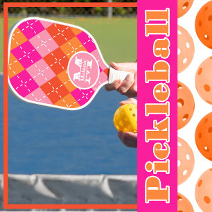 Raquette De Pickleball Pink and Orange Preppy Sporty Personnalisé