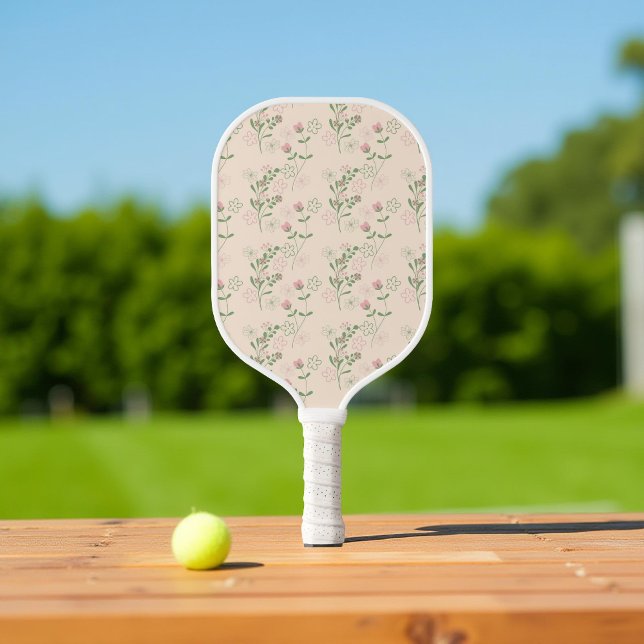 Raquette De Pickleball Pink Green Retro Y2K les années 70 Fleur Motif (Créateur téléchargé)