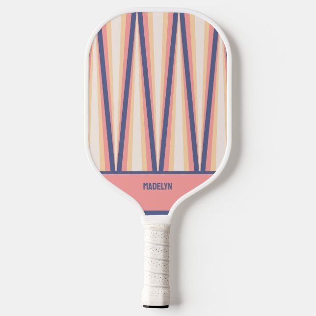 Raquette De Pickleball  Pink& Purple Chevron Pattern Custom Name (Verso)