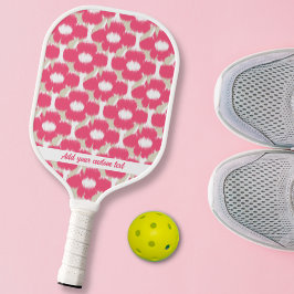 Raquette De Pickleball Pink Tan Floral Ikat Motif Personnalisé Nom du tex