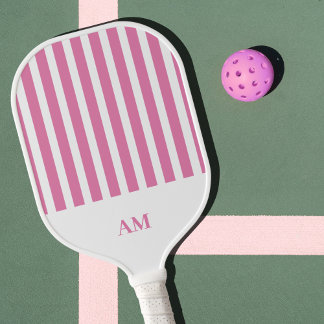 Raquette De Pickleball Pink & White Stripes Country Club Monogramme