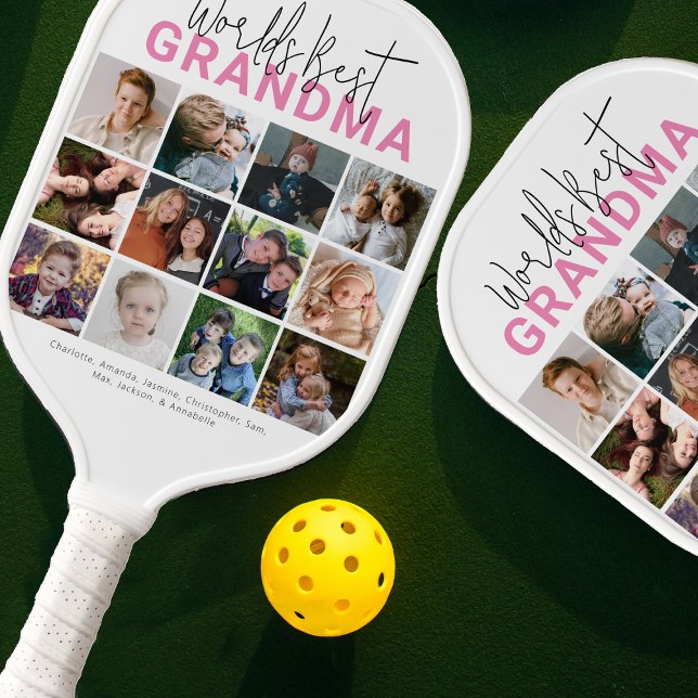 Raquette De Pickleball Pink Worlds Best Grand-mère | Collage de photos (Créateur téléchargé)