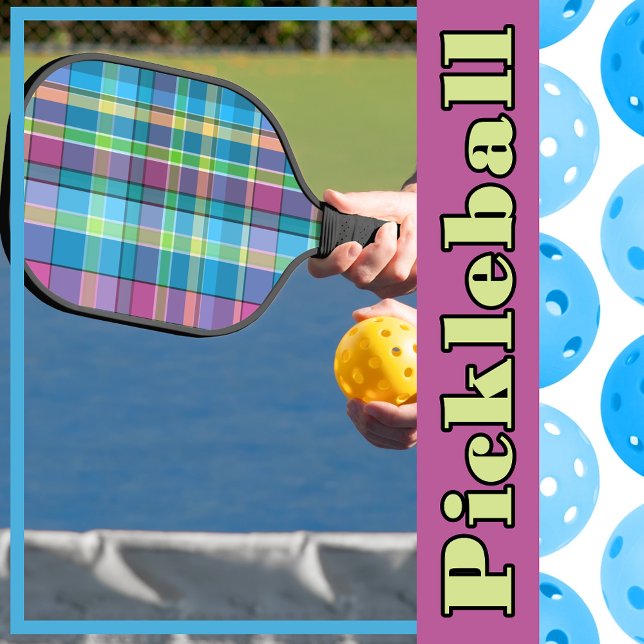 Raquette De Pickleball Plaid Blue, violet, vert, jaune Turquoise Madras (Plaid Blue, Purple, Green, Yellow Turquoise Madras Pickleball Paddle)
