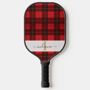 Raquette De Pickleball Plaid Tartan Vert Nom Script Monogramme