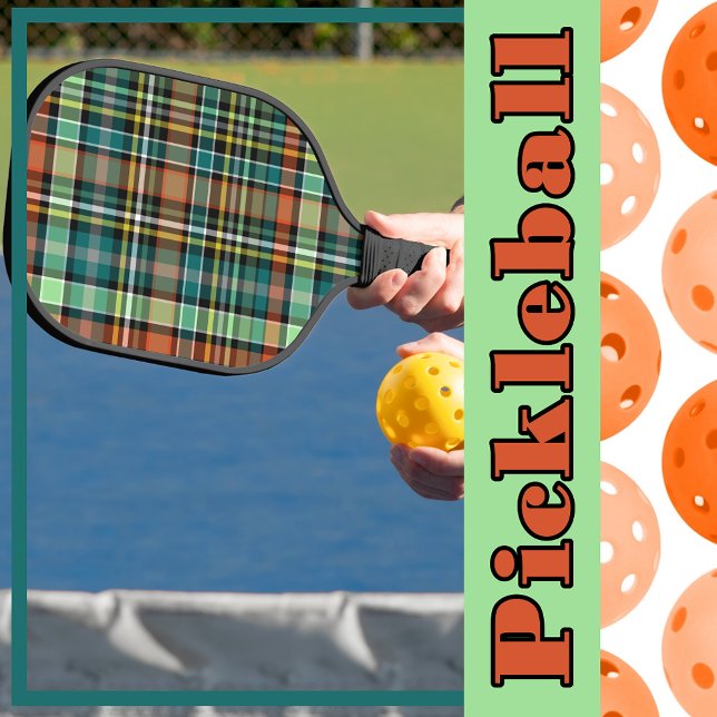 Raquette De Pickleball Plaid Turquoise Grey Jaune Orange Vert (Plaid Turquoise Gray Yellow Orange MInt Green Pickleball Paddle)