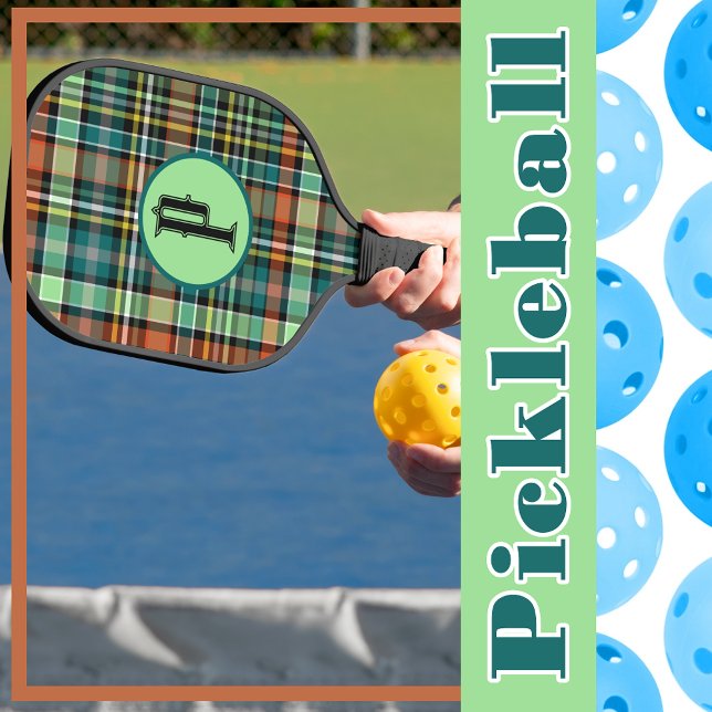 Raquette De Pickleball Plaid Turquoise Grey Orange MInt Green Personnalis (Plaid Turquoise Gray Orange MInt Green Personalize Pickleball Paddle)