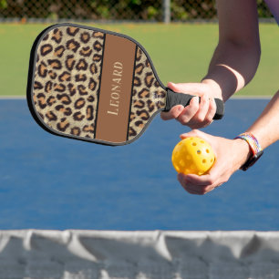 Raquette De Pickleball Plaisir Brown & Noir Faux Peau léopard avec nom