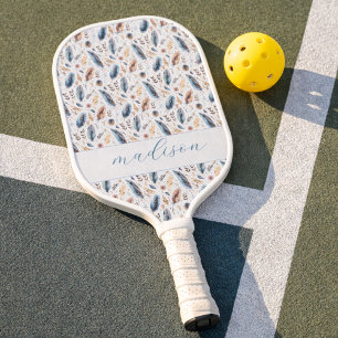 Raquette De Pickleball Plume Floral Boho Personnalisé