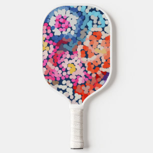Raquette De Pickleball Plumeria tropicale pointillée Fleurs Abstraites