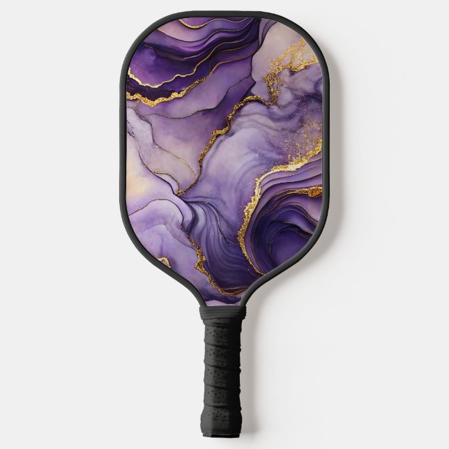 Raquette De Pickleball Poignée noire de Pickleball marbrée violet et (Verso)