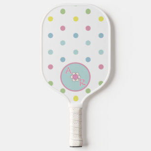 Raquette De Pickleball Point Polka Personnalisé Avec Monogramme Floral