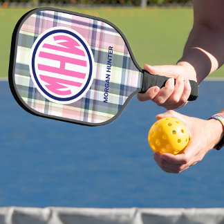 Raquette De Pickleball Police de monogramme de cercle rose chaud vert Mad