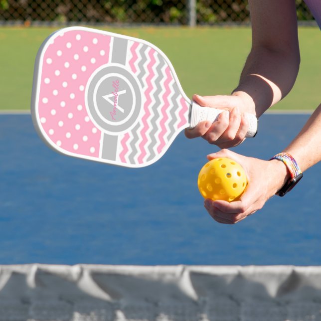 Raquette De Pickleball Pot rose Gris Poka Chevron (Insitu)
