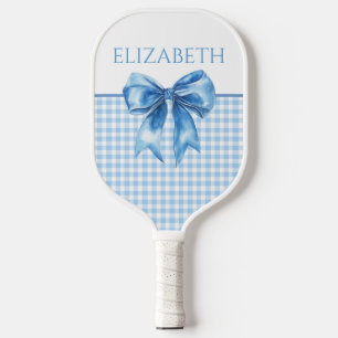 Raquette De Pickleball Préparé Bleu et Blanc Gingham et Nœud
