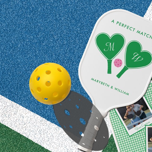 Raquette De Pickleball Preppy Green et rose Personnalisé avec photos (Créateur téléchargé)