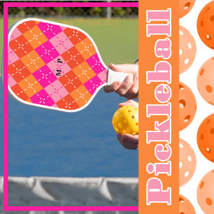 Raquette De Pickleball Preppy Sporty Jacquard rose et orange Personnalisé
