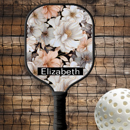 Raquette De Pickleball Pretty Peach and White Peony Personalized