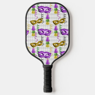 RAQUETTE DE PICKLEBALL PURPLE & GOLD MARDI GRAS MASQUES & TASSEURS