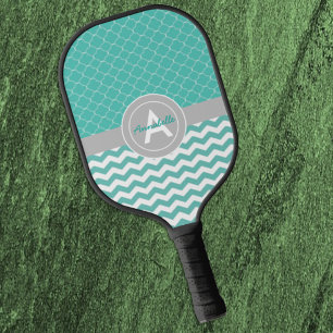 Raquette De Pickleball Quatrefoil turquoise Grey Chevron