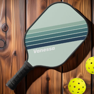 Raquette De Pickleball Raies Nostalgiques Vert Océan avec Nom