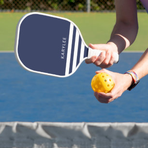 Raquette De Pickleball Rayes Bleu Nuit Modernes Personnalisées