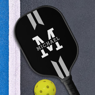 Raquette De Pickleball Rayure de monogramme de nom de coureur