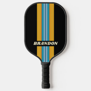 Raquette De Pickleball Rayure de rallye Arc-en-ciel noir avec nom