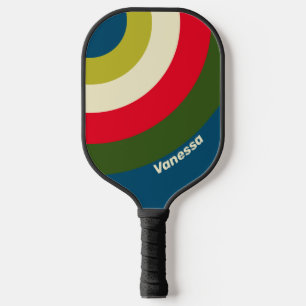 Raquette De Pickleball Rayure du Cercle de Rugby Rétro avec Nom