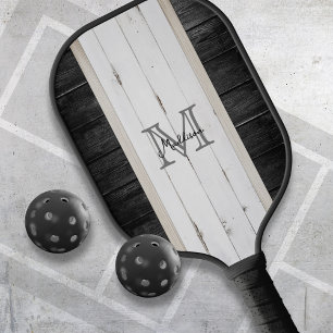 Raquette De Pickleball Rayure verticale en bois rustique noir blanc