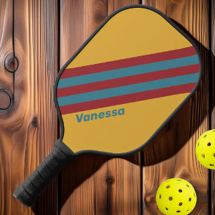 Raquette De Pickleball Rayures à la graine de moutarde rétro avec nom