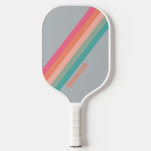 Raquette De Pickleball Rayures au charme lilas vintage avec nom