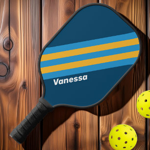 Raquette De Pickleball Rayures Bleu Marine Rétro avec Nom