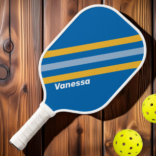 Raquette De Pickleball Rayures de bord de mer avec nom