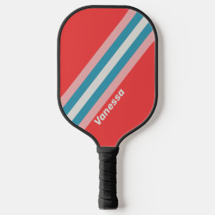 Raquette De Pickleball Rayures de rouge à lèvres vintage avec nom