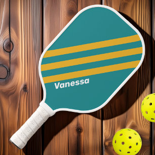 Raquette De Pickleball Rayures de soleil levant coquillages avec nom