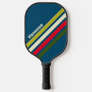 Raquette De Pickleball Rayures en angle Retro Rugby avec nom