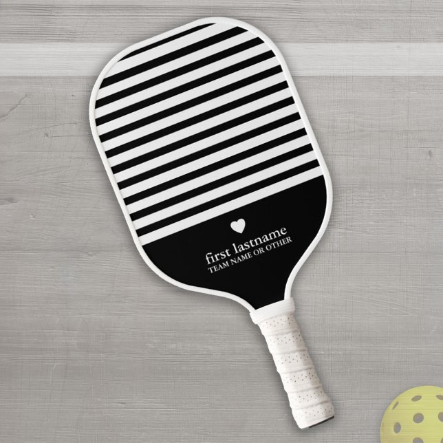 Raquette De Pickleball Rayures modernes avec Monogramme cardiaque haut de (Créateur téléchargé)