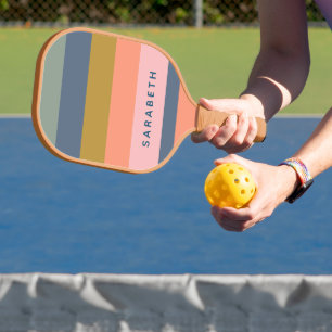 Raquette De Pickleball Rayures Modernes Élégantes Beiges Jolis Tons Terre