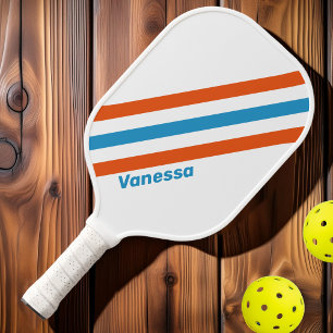 Raquette De Pickleball Rayures Nostalgiques d'Été avec Nom