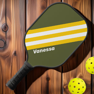 Raquette De Pickleball Rayures Nostalgiques Vert Miel avec Nom